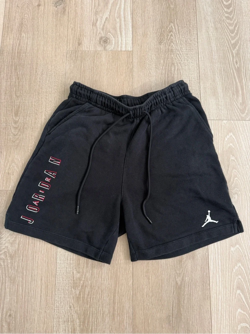 Jordan Black Athletic Shorts with White Jumpman and Red Logo